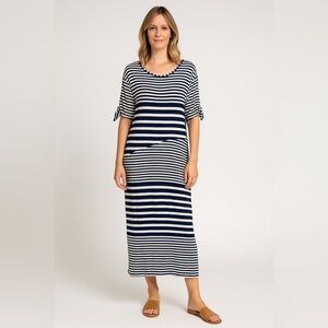 NWT M Made in Italy Navy and White Striped Knit Midi Dress